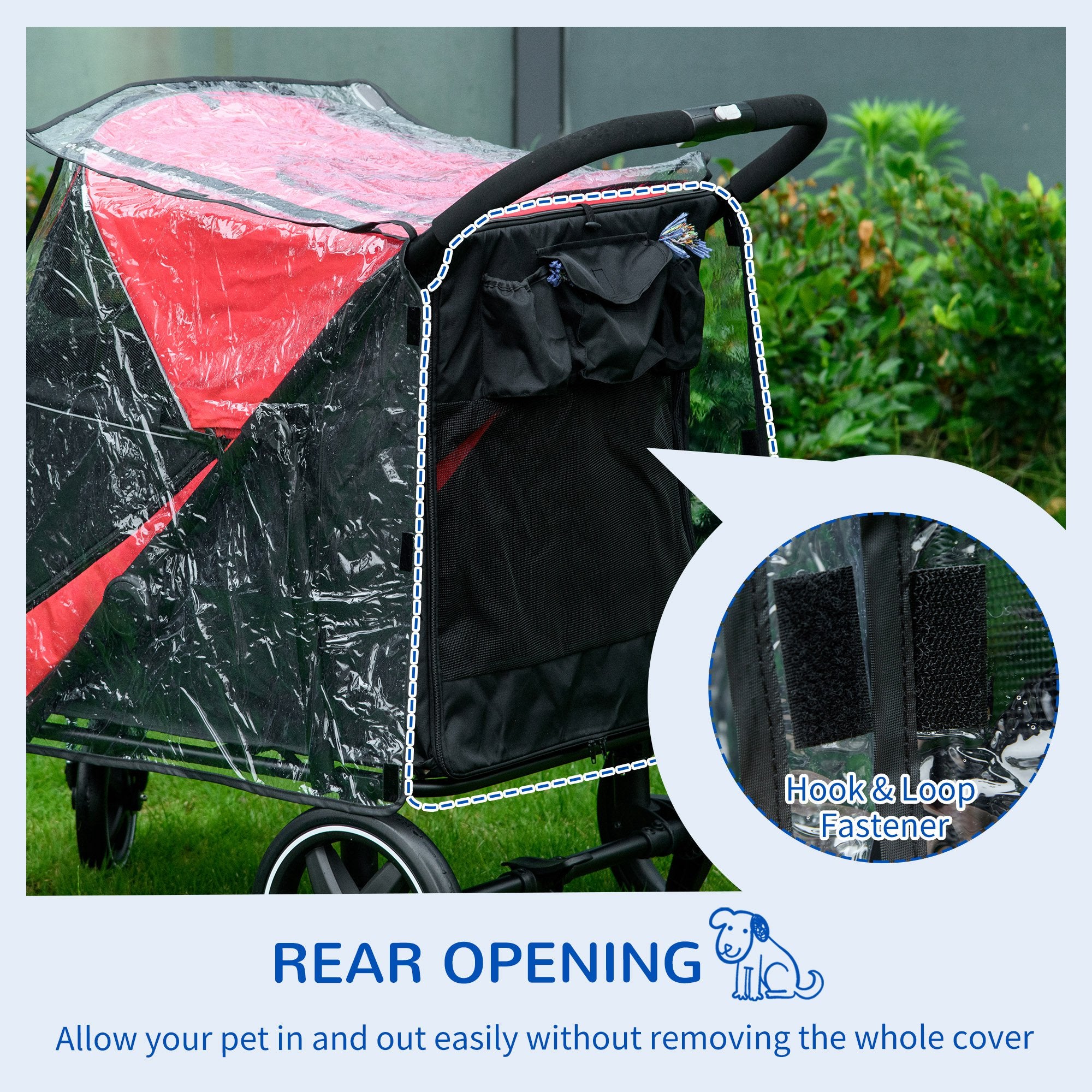 Dog Stroller Rain Cover, Cover for Dog Pram Stroller, Buggy for Large, Medium Dogs w/ Rear Entry