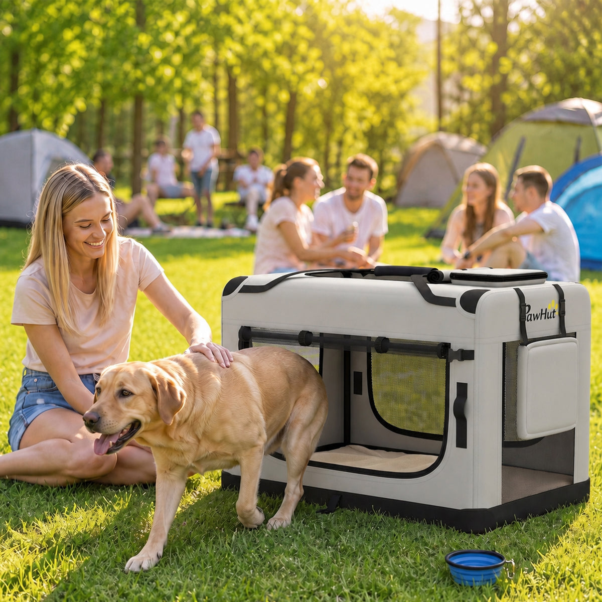 Pet Carrier Bag, Soft-Sided Dog Carrier for Extra Large Dogs, Portable Pet Travel Bag with Security Buckle Strap, Mesh Windows, Washable Cushion and Bowl, Light Grey