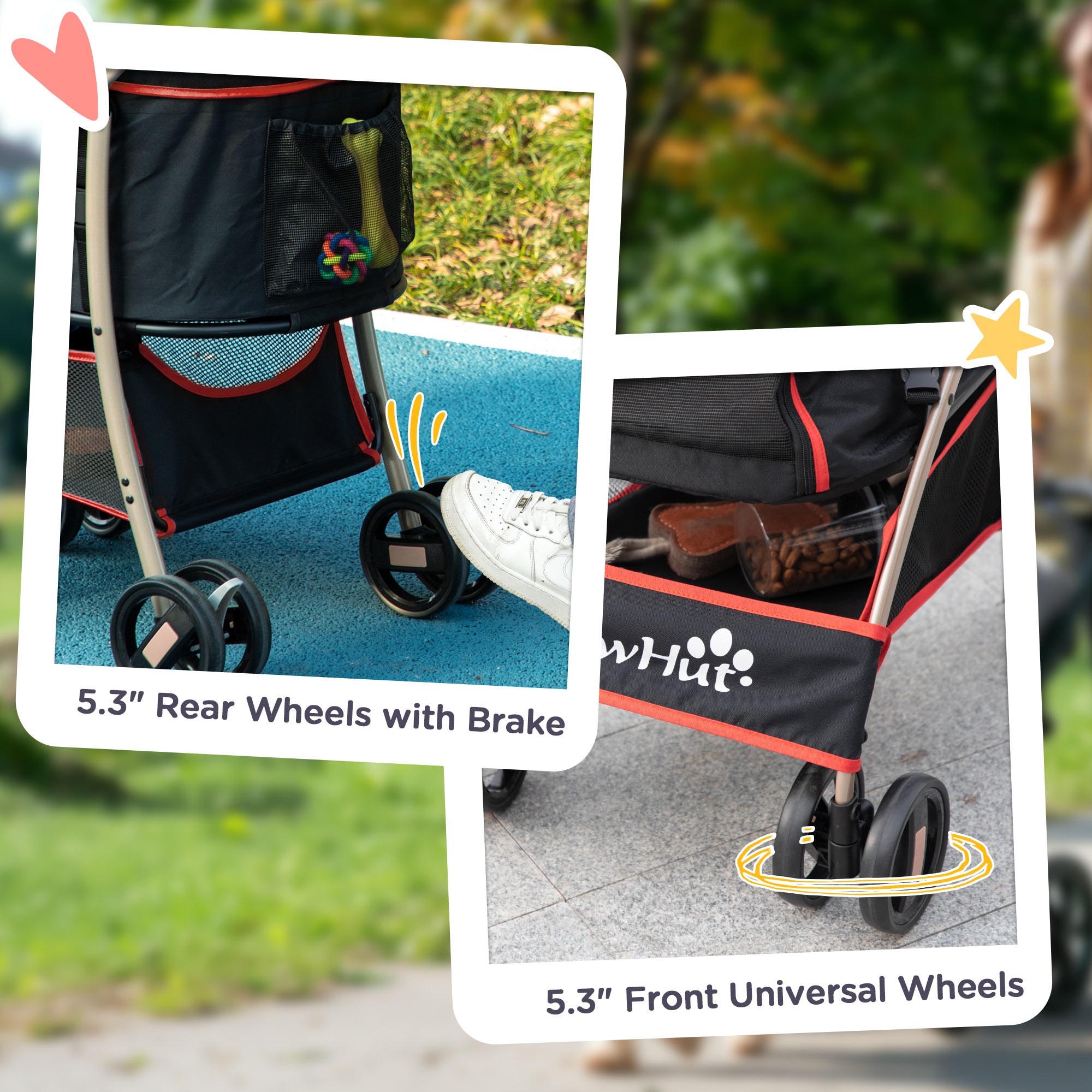 Dog Pram Dog Stroller 3 in 1 Pet Pushchair Detachable Design with Universal Wheels, Brake for Small Miniature Dogs - Red