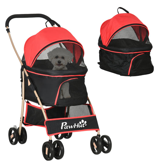 Dog Pram Dog Stroller 3 in 1 Pet Pushchair Detachable Design with Universal Wheels, Brake for Small Miniature Dogs - Red