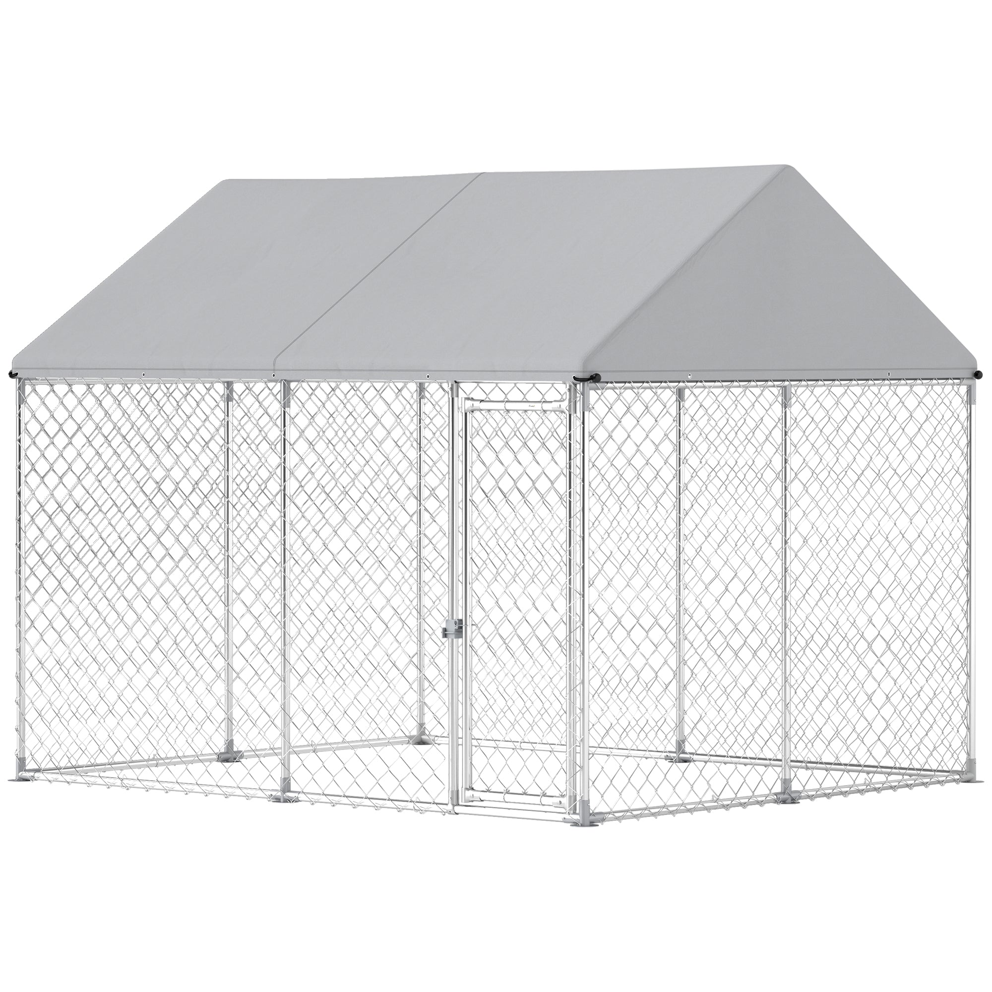 Outdoor Dog Kennel with Roof, Heavy Duty Galvanized Steel Dog Run Chain Link w/ Waterproof UV-Resistant Cover, Safety Lockable Latch System, 9.2' x 7.5' x 7.2'