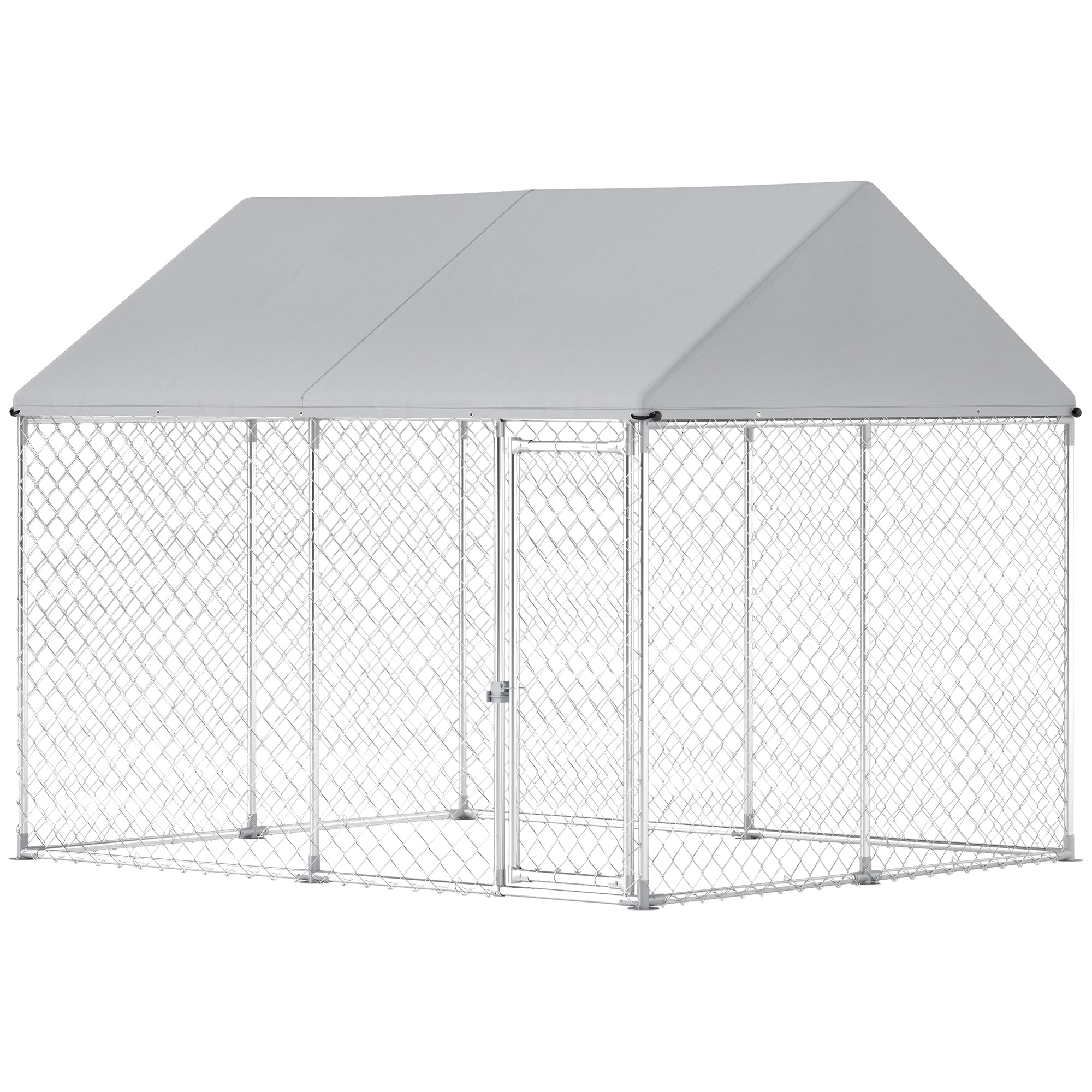 Outdoor Dog Kennel with Roof, Heavy Duty Galvanized Steel Dog Run Chain Link w/ Waterproof UV-Resistant Cover, Safety Lockable Latch System, 9.2' x 7.5' x 7.2'