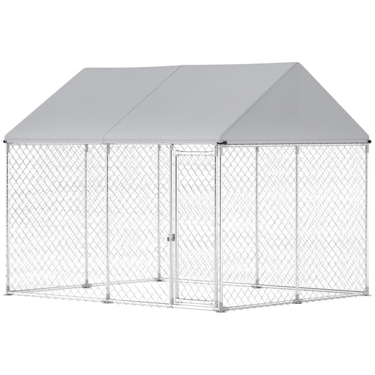 Outdoor Dog Kennel with Roof, Heavy Duty Galvanized Steel Dog Run Chain Link w/ Waterproof UV-Resistant Cover, Safety Lockable Latch System, 9.2' x 7.5' x 7.2'
