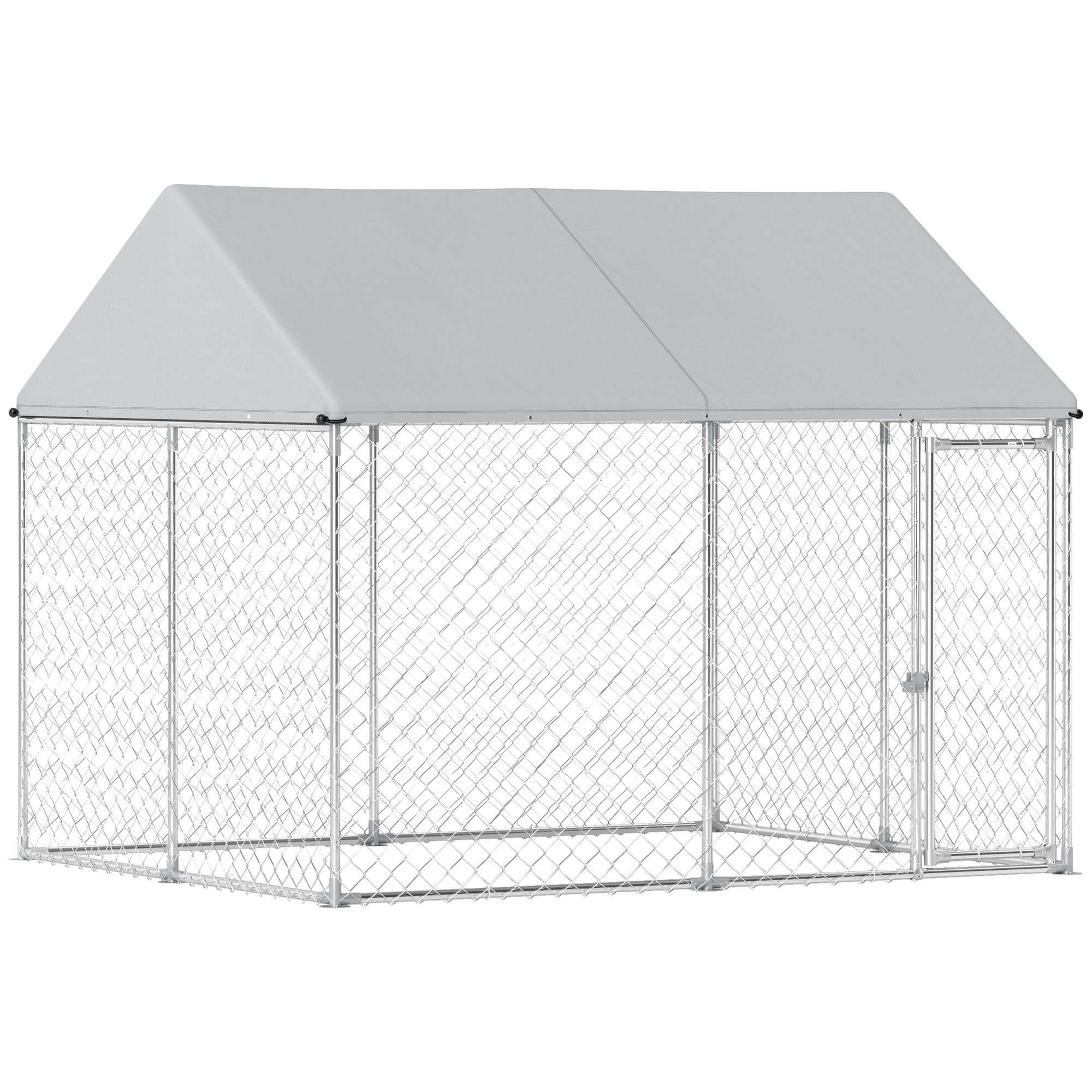 Outdoor Dog Kennel with Roof, Heavy Duty Galvanized Steel Dog Run Chain Link w/ Waterproof UV-Resistant Cover, Safety Lockable Latch System, 9.2' x 7.5' x 7.2'