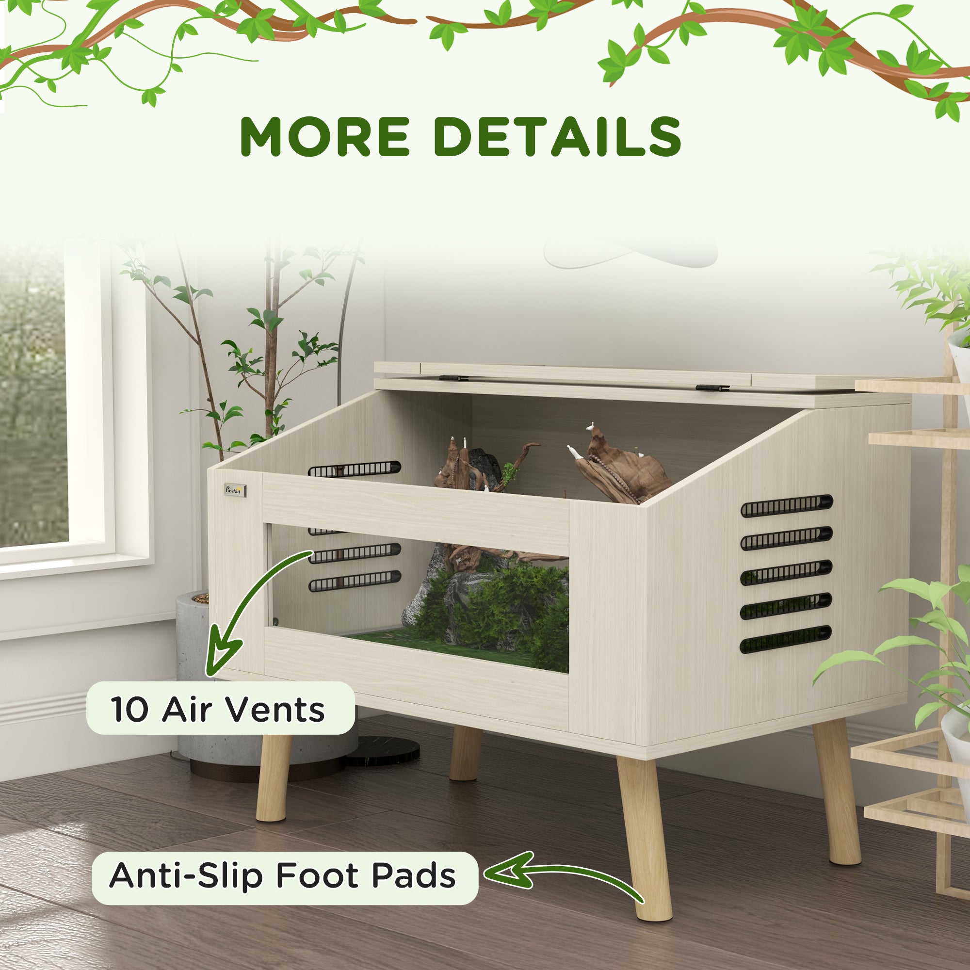 111L Reptile Vivarium Terrarium with Tempered Glass Windows, Openable Top for Snake Lizards, Horned Frogs, Chameleons, Hamsters, Gerbils, 80 x 50 x 60cm