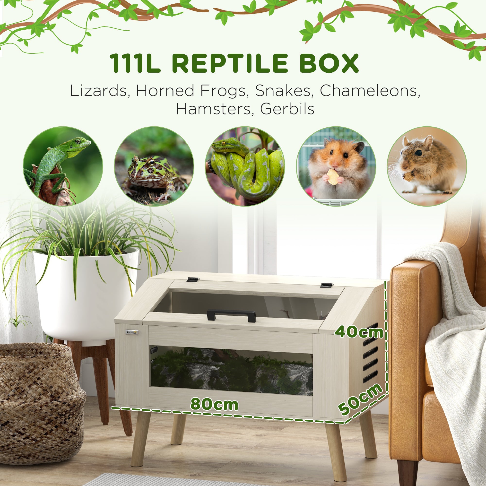 29 Gallon Reptile Terrarium, 31.5" x 20" x 24" Top Opening Reptile Tank with Tempered Glass Windows, Ventilations, for Snakes Lizards Horned Frogs Chameleons Hamsters Gerbil