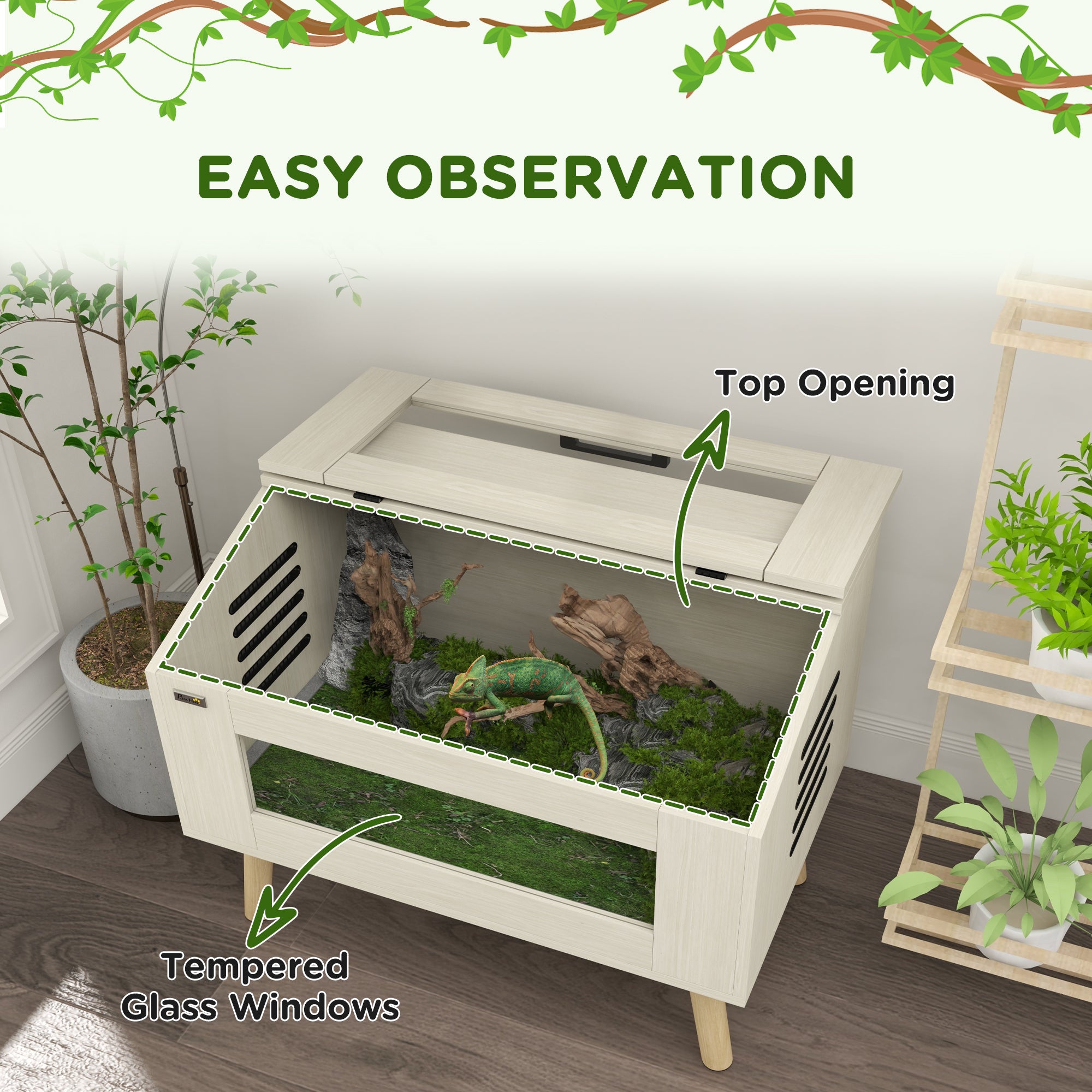 29 Gallon Reptile Terrarium, 31.5" x 20" x 24" Top Opening Reptile Tank with Tempered Glass Windows, Ventilations, for Snakes Lizards Horned Frogs Chameleons Hamsters Gerbil
