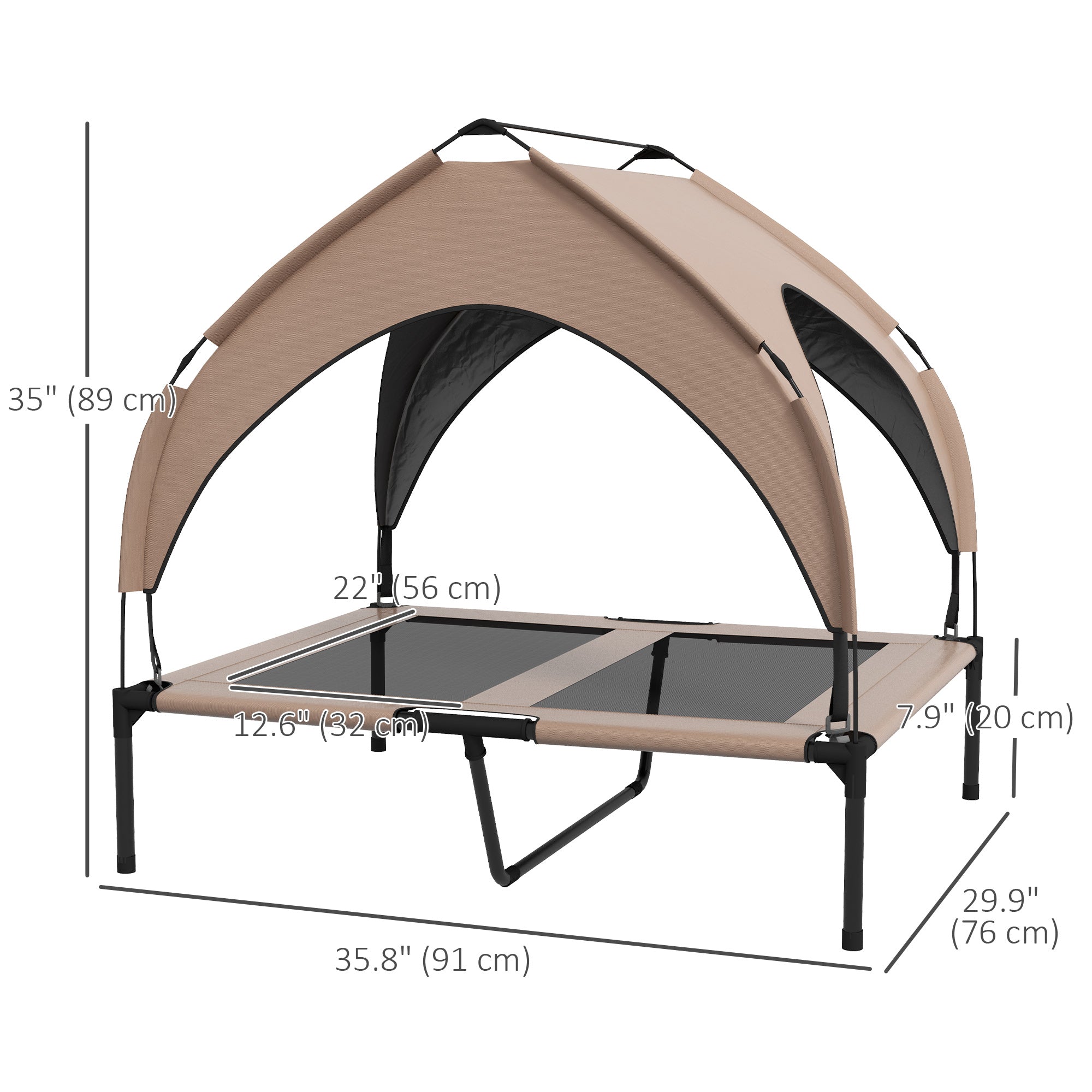 Elevated Dog Bed with Canopy, Cooling Dog Cot Bed for Camping, Portable Raised Pet Cot with Washable Breathable Mesh, for Indoor Outdoor, M & L Dogs, 36" x 30" x 35", Coffee