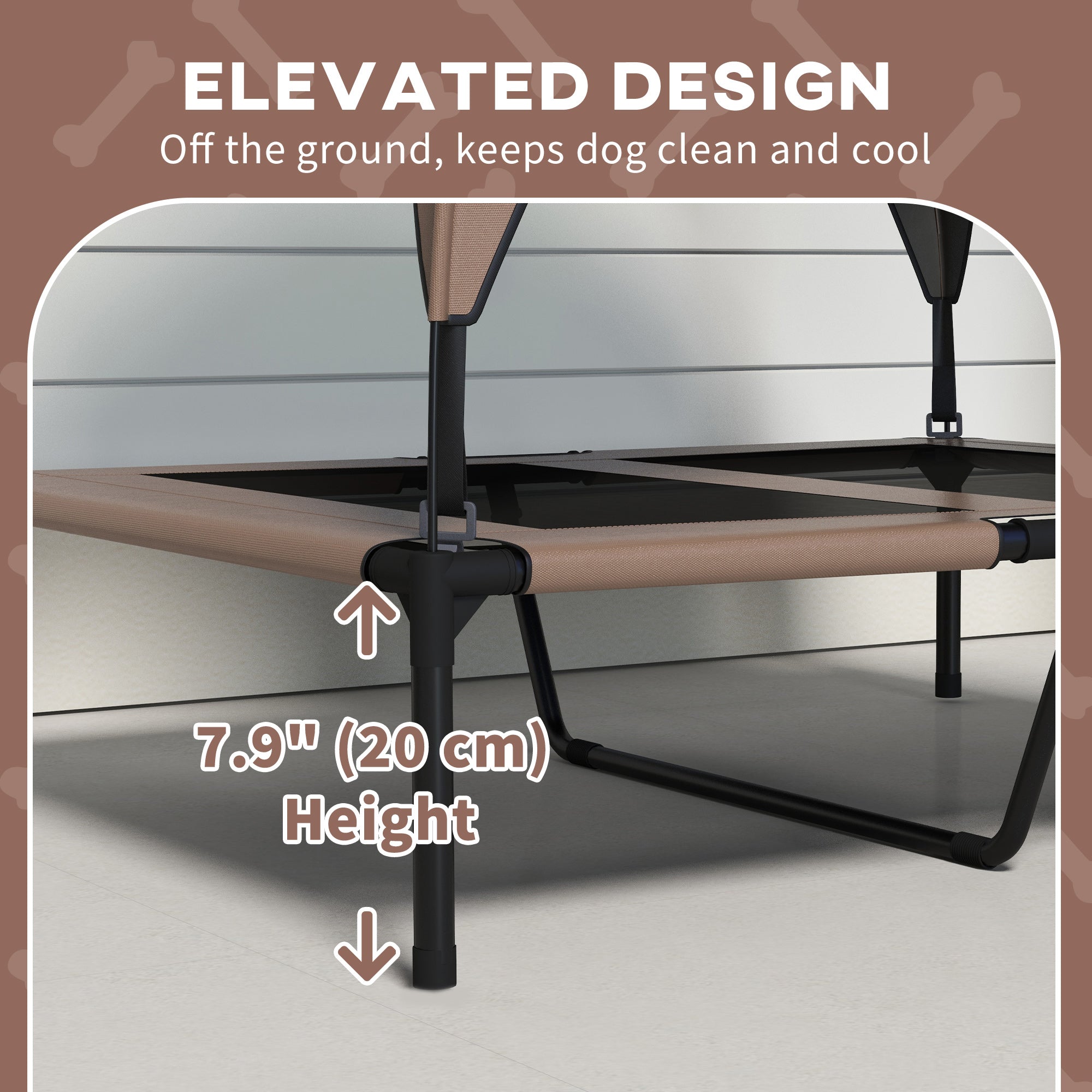 Elevated Dog Bed with Canopy, Cooling Dog Cot Bed for Camping, Portable Raised Pet Cot with Washable Breathable Mesh, for Indoor Outdoor, M & L Dogs, 36" x 30" x 35", Coffee