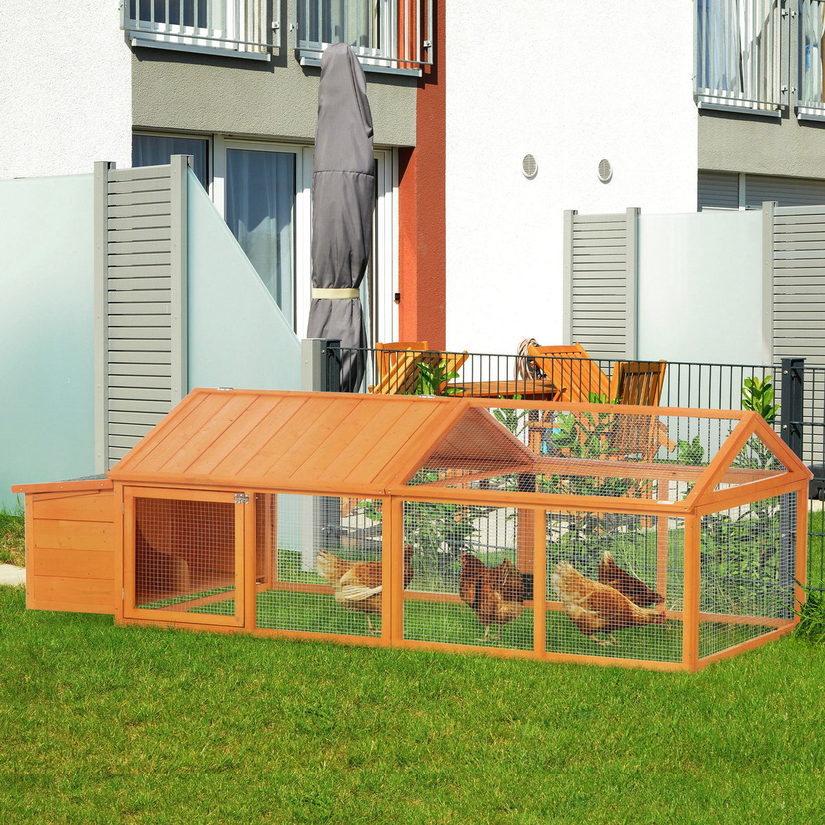 Chicken Run Rabbits PawHut Wooden Chicken Run w/ Nesting Box & Openable Roof for 4-8 ...