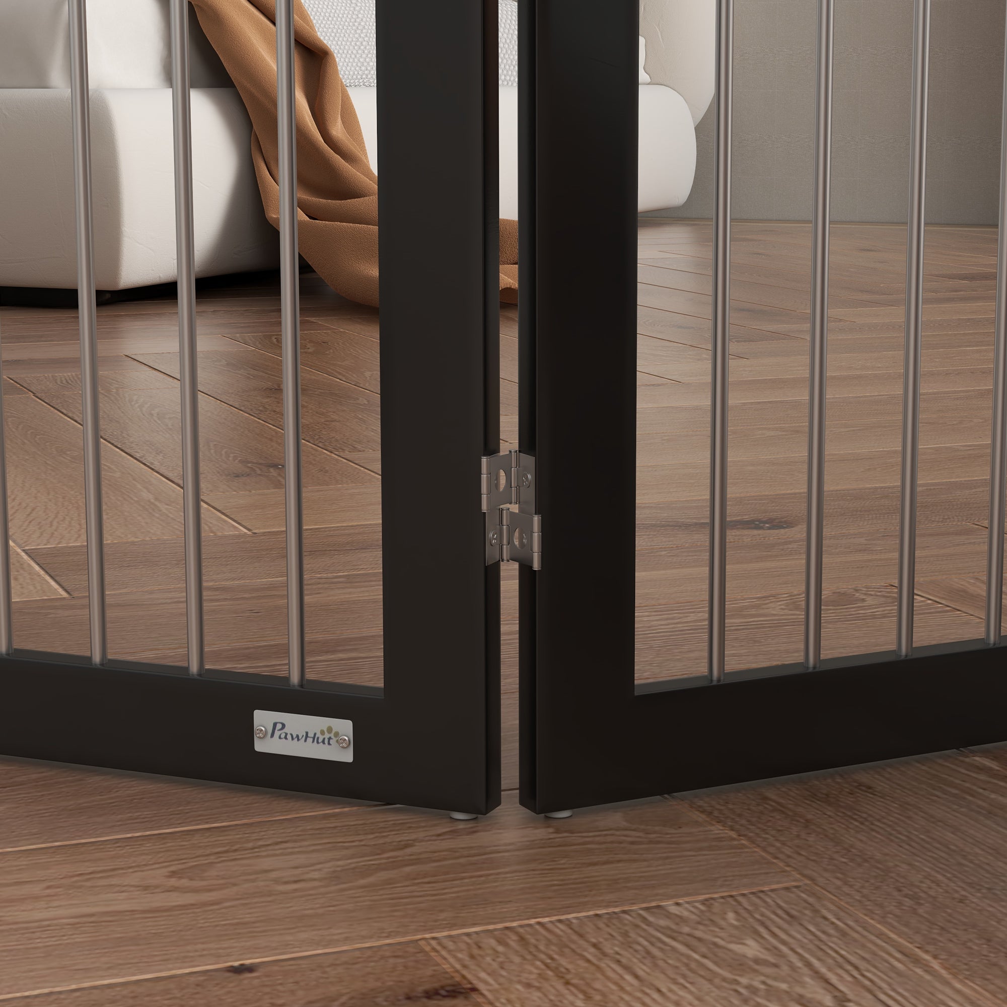 Foldable Dog Gate, Freestanding Pet Gate, Dog Barrier with Two Support Feet, for Doorways, Stairs, Halls - Black