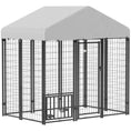 Load image into Gallery viewer, 6' x 4' x 6' Outdoor Dog Kennel, Lockable Dog Run Crate with Rotating & Adjustable Bowls, Waterproof UV-Resistant Cover, Welded Wire Steel Fence for Medium Dogs, Silver
