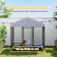 Load image into Gallery viewer, 6' x 4' x 6' Outdoor Dog Kennel, Lockable Dog Run Crate with Rotating & Adjustable Bowls, Waterproof UV-Resistant Cover, Welded Wire Steel Fence for Medium Dogs, Silver
