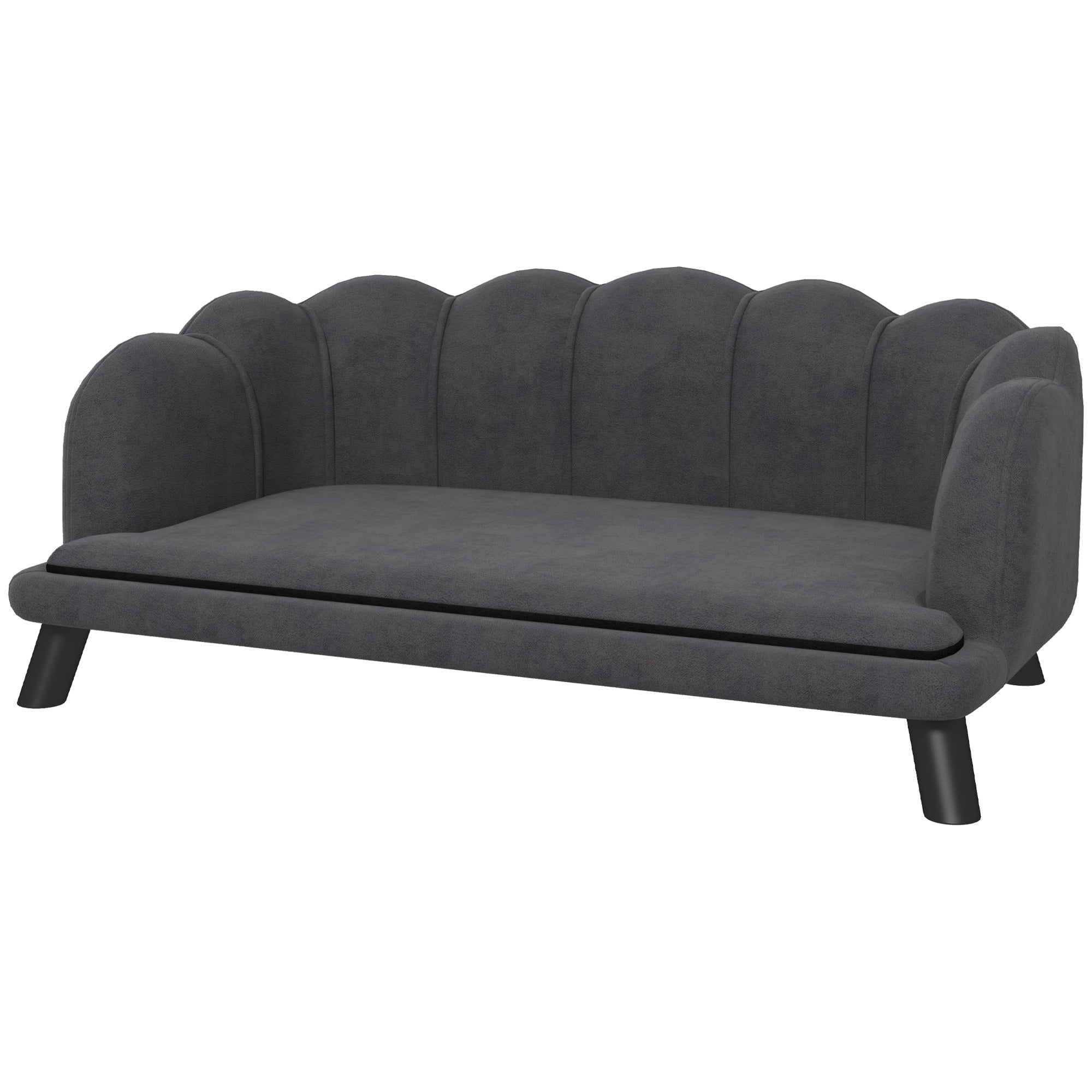 Dog Couch Pet Sofa Cat Bed with Removable Cushion Wood Legs for Medium and Large Dogs, Dark Grey