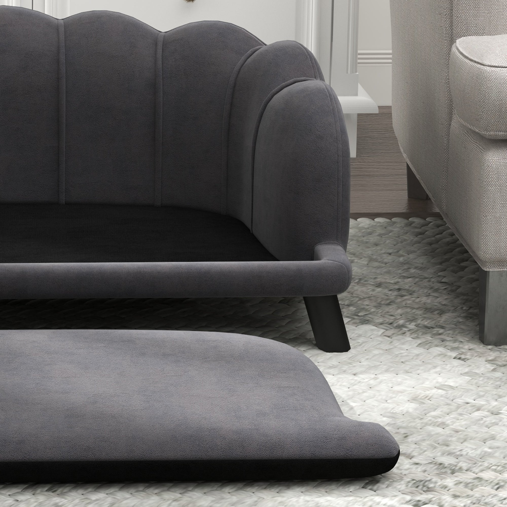 Dog Couch Pet Sofa Cat Bed with Removable Cushion Wood Legs for Medium and Large Dogs, Dark Grey