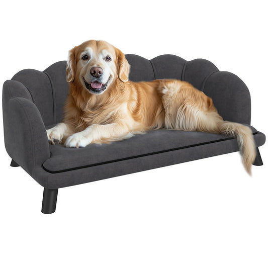 Dog Couch Pet Sofa Cat Bed with Removable Cushion Wood Legs for Medium and Large Dogs, Dark Grey
