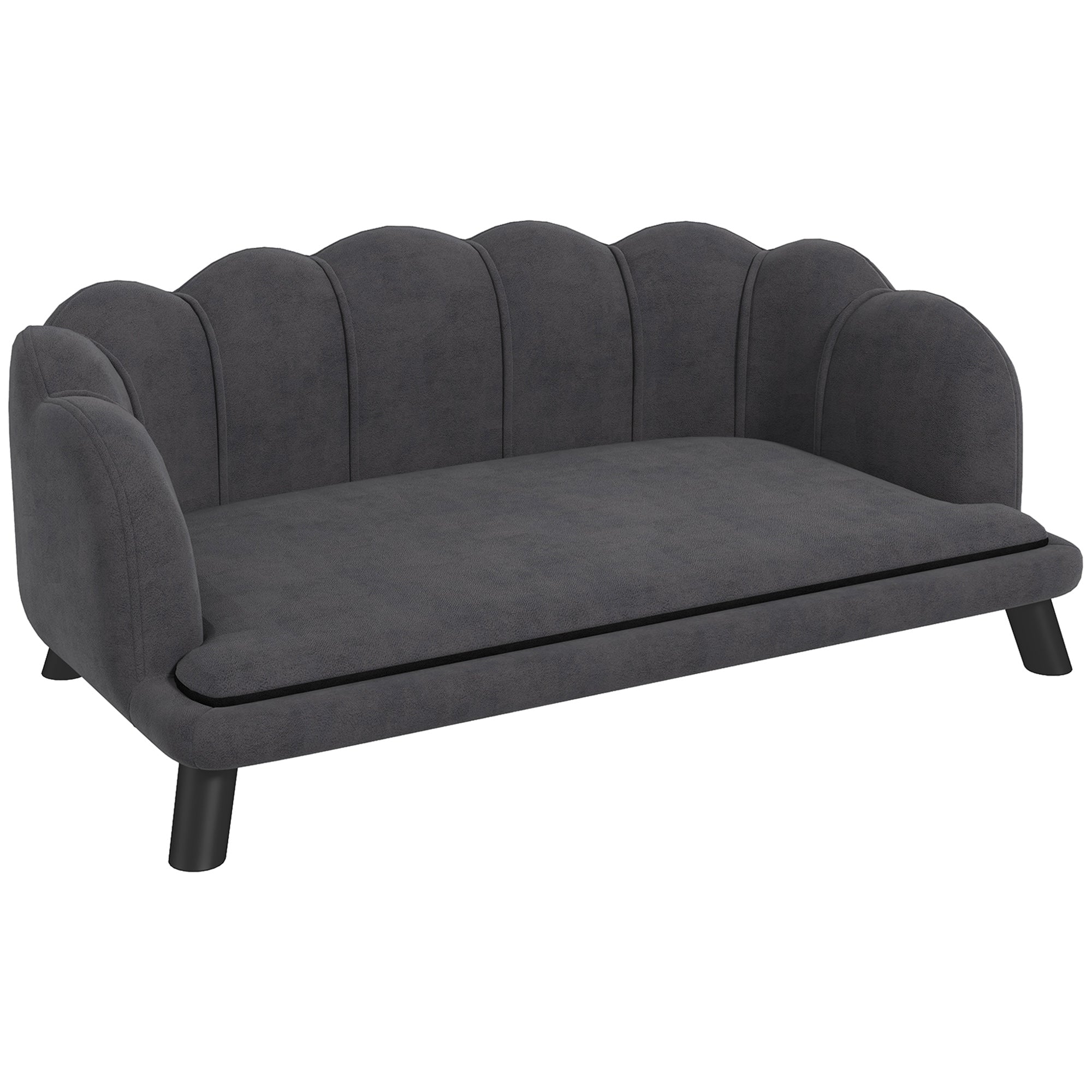 Dog Couch Pet Sofa Cat Bed with Removable Cushion Wood Legs for Medium and Large Dogs, Dark Grey