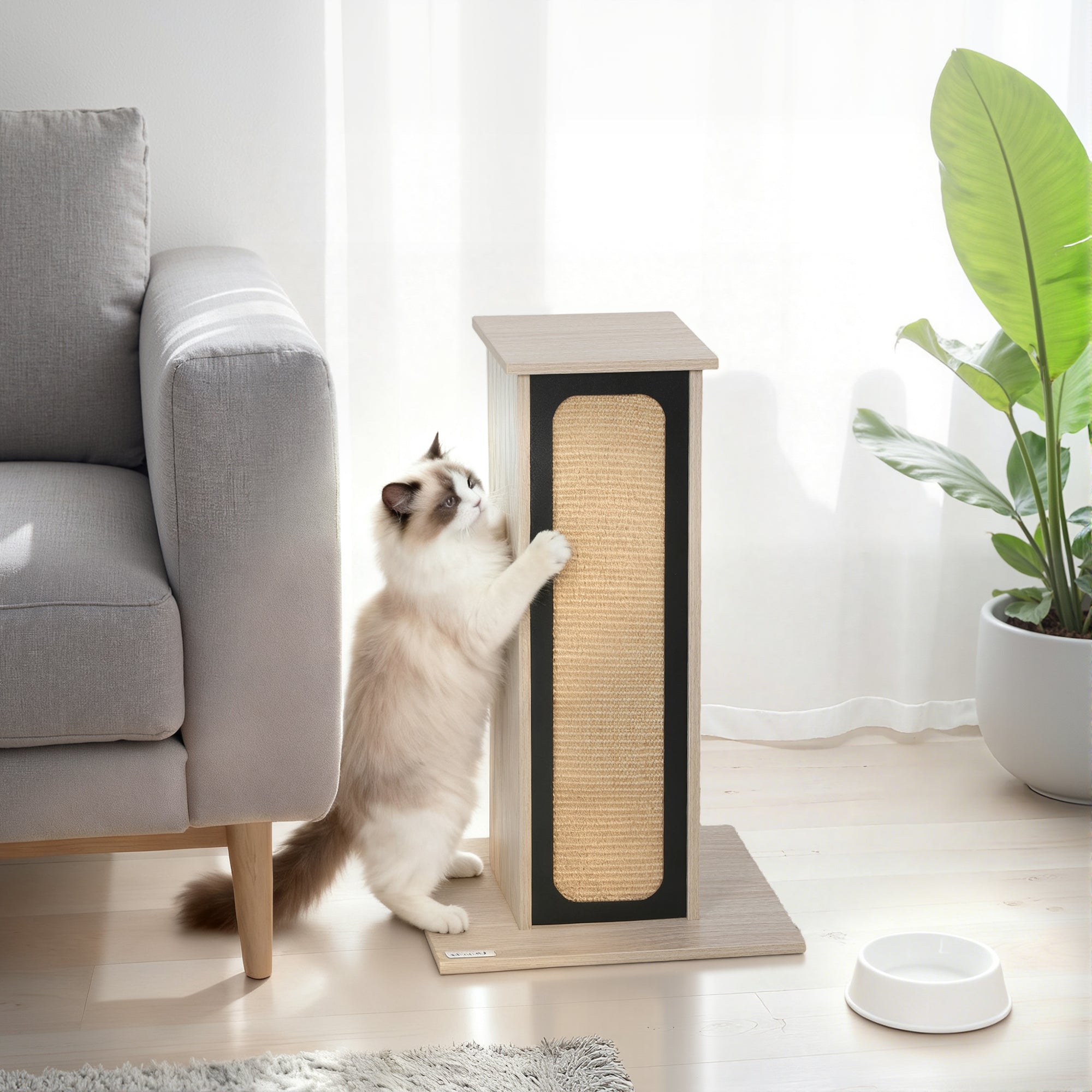 Cat Scratching Post, 63 cm Tall Scratcher with Replaceable Scratching Board, Top Perch, Natural Sisal Scratch Mat, for Large Cats and Kittens, Oak
