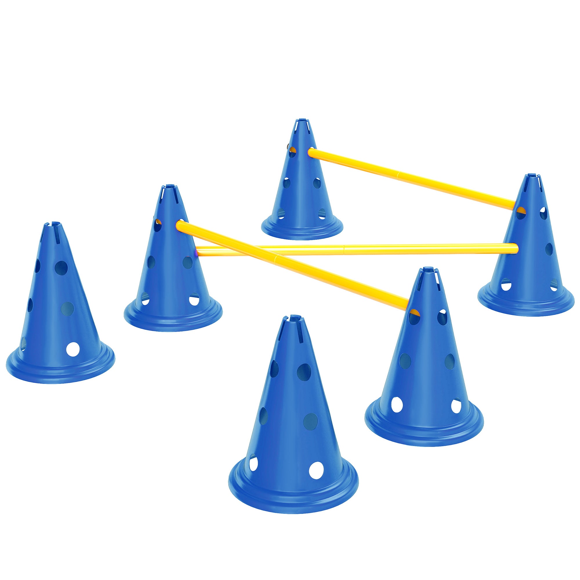 Dog Agility Equipment Set, Portable Pet Jump Training Kit for Six Cones, Six Poles with Carry Bag, Three-Piece Adjustable Height Jumping Obstacles, Blue