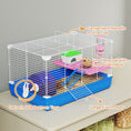 Load image into Gallery viewer, Hamster Cage, Small Gerbil Cage 2 Tiers Portable w/ Handle, Exercise Wheel, Water Bottle, Dishes, Blue
