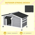 Load image into Gallery viewer, Wooden Dog Kennel Outdoor, Elevated Dog House for Outside, with Openable Top, Asphalt Roof, Windows, Curtain, Removable Tray, Adjustable Legs, 65H x 97L x 72Wcm, Grey
