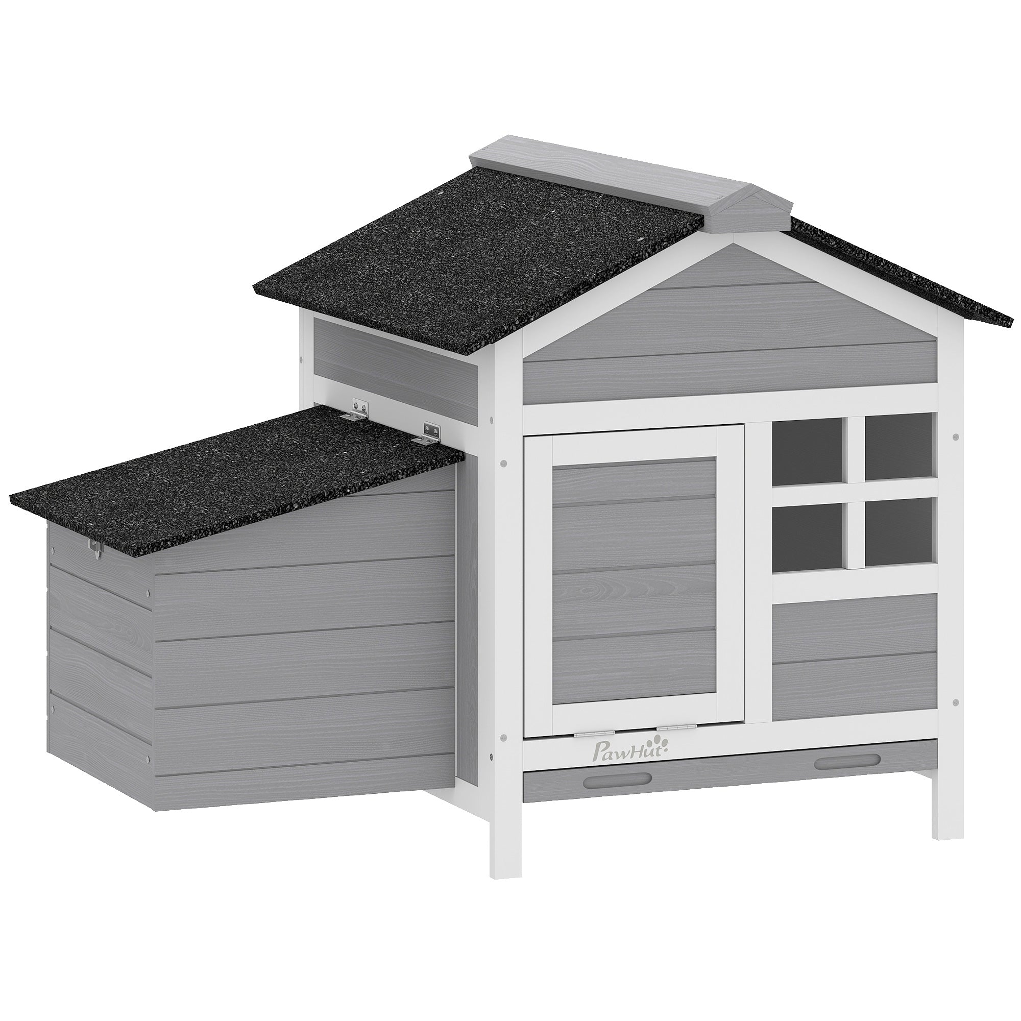 Chicken Coop, Compact Wooden Hen House with Pull-Out Metal Tray, Nesting Box, for 1-2 Chickens