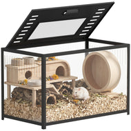 Hamster Cage, Chewproof Metal Rat Cage with Deep Base, Openable Top & Excellent Ventilation, Transparent Small Animal Habitat for Syrian Dwarf Hamster, Gerbil, 80 x 45 x 50.5 cm, Black