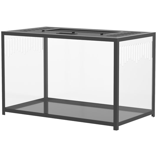 Hamster Cage, Chewproof Metal Rat Cage with Deep Base, Openable Top & Excellent Ventilation, Transparent Small Animal Habitat for Syrian Dwarf Hamster, Gerbil, 80 x 45 x 50.5 cm, Black
