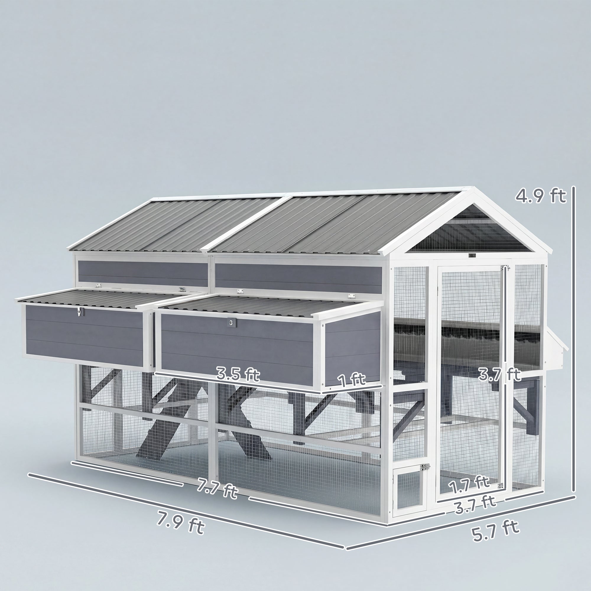Wooden Chicken Coop, Large Outdoor Hen House with 2 Feeders, 2 Nesting Boxes, 2 Roosting Bars, Ramps, Waterproof Roof, Poultry Cage for 6-8 Chickens, 95" x 69" x 59"