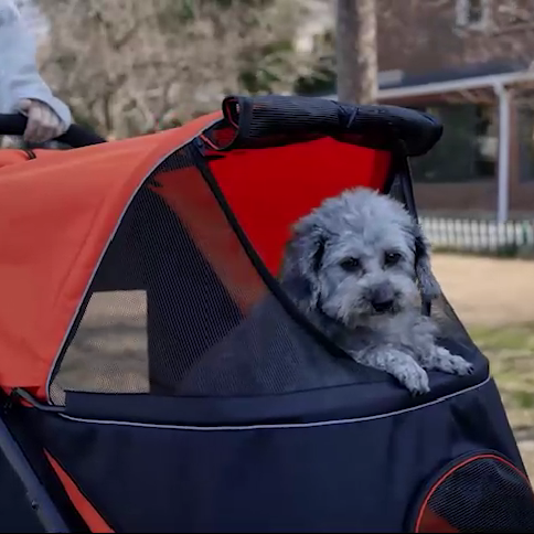 Dog Stroller Pet Pushchair Buggy with Adjustable Canopy for Medium and Large Breeds, Red