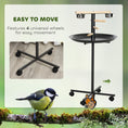 Load image into Gallery viewer, Bird Play Stand, Portable Parrot Perch, Bird Feeder Station, with Four Wheels, Stainless Steel Feeding Bowls, Round Tray, Grey
