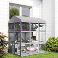 Load image into Gallery viewer, Large Cat House with Anti-Escape Floor, 81" H Wooden Catio Outdoor Cat Enclosure with Waterproof Cover, Walk in Door, Condo, Hammock, Ramp, Bridge, for 2-4 Cats
