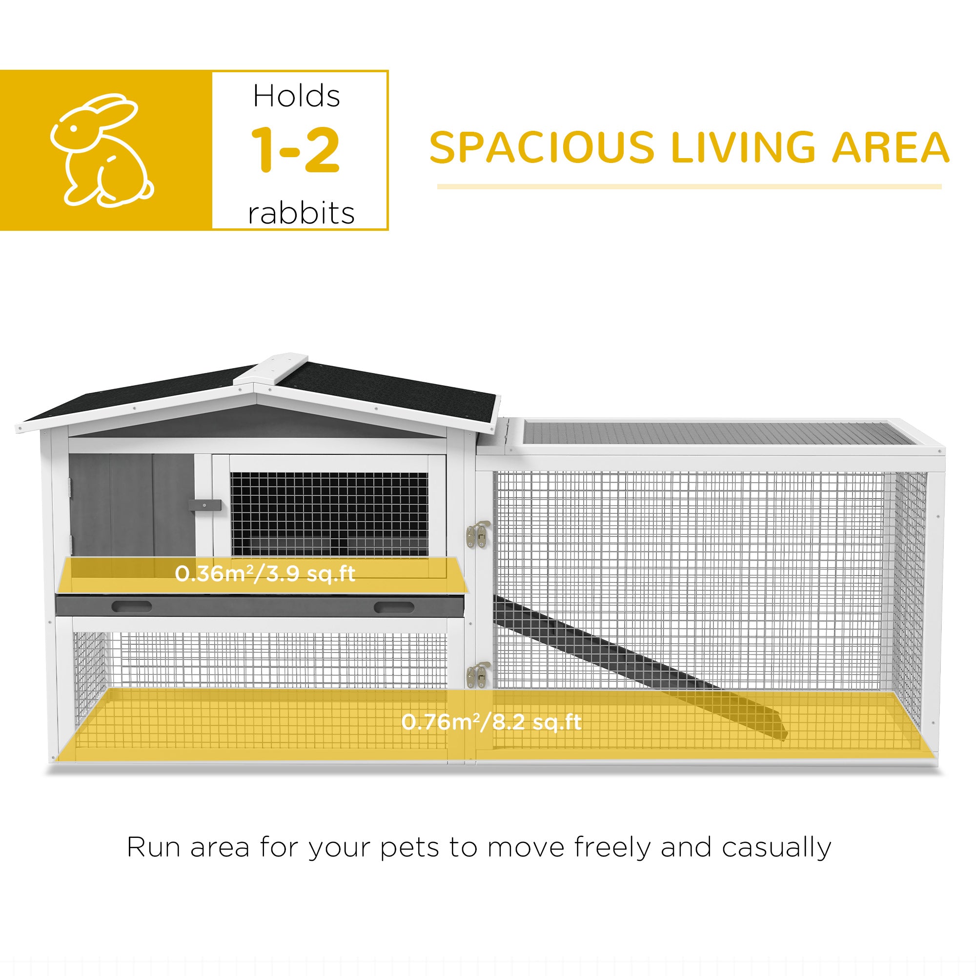 61'' L 2-Story Rabbit Hutch Bunny Cage Small Animal House with Pull Out Tray, Detachable Run, Ramp, for Indoor Outdoor, Light Grey