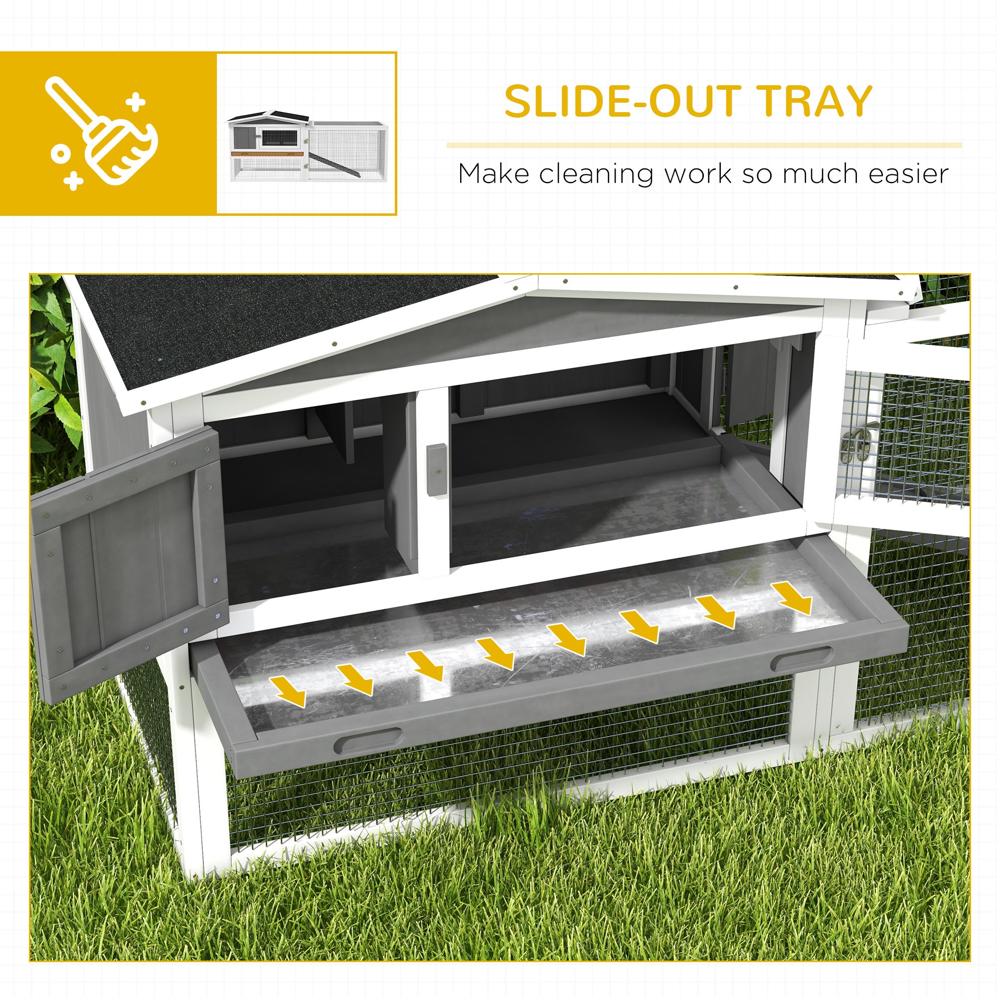 61'' L 2-Story Rabbit Hutch Bunny Cage Small Animal House with Pull Out Tray, Detachable Run, Ramp, for Indoor Outdoor, Light Grey