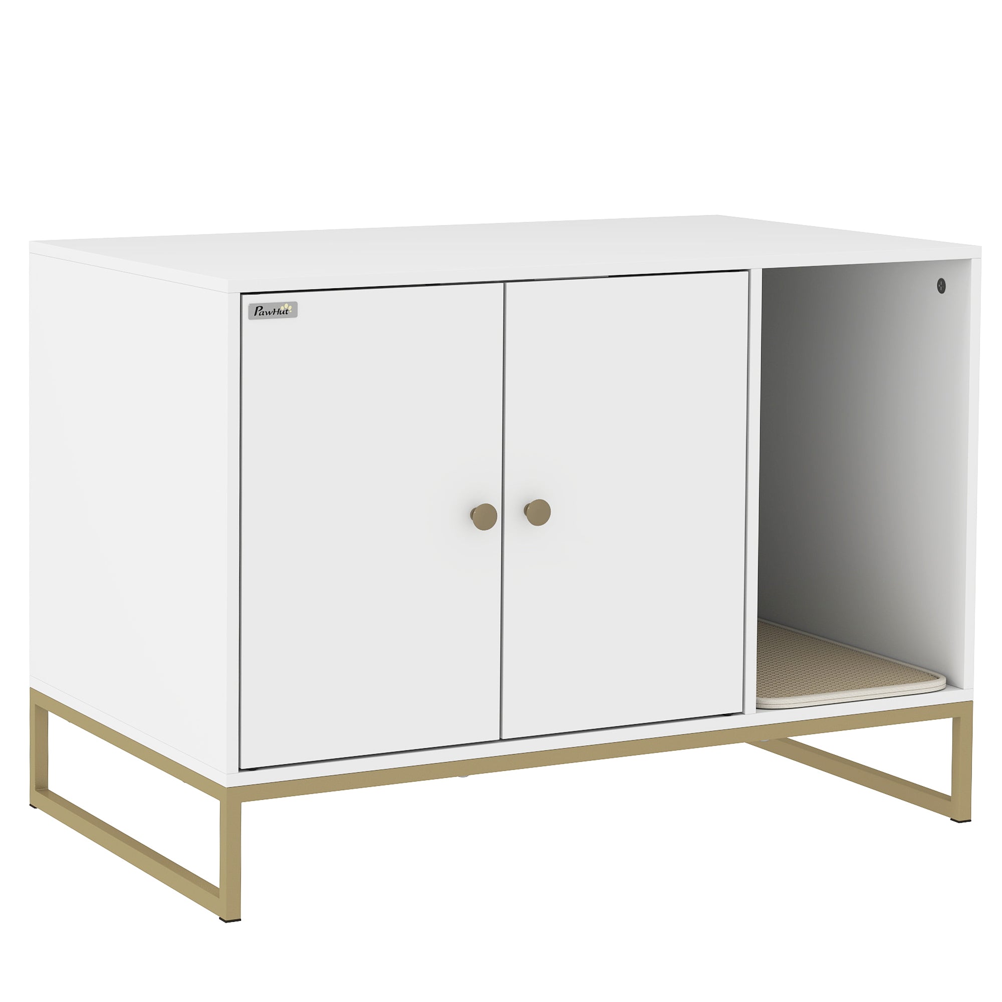 Cat Litter Box Enclosure, Hidden Litter Box Furniture with Litter Mat, Tall Legs, Cat House Washroom, Side Table, 31.5" x 20" x 22", White