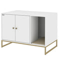 Charger l'image dans la visionneuse de la galerie, Cat Litter Box Enclosure, Hidden Litter Box Furniture with Litter Mat, Tall Legs, Cat House Washroom, Side Table, 31.5" x 20" x 22", White
