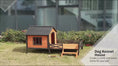 Load and play video in Gallery viewer, Wooden Dog House with Porch, Waterproof Asphalt Roof, Fencing, for S to M Dogs, Natural
