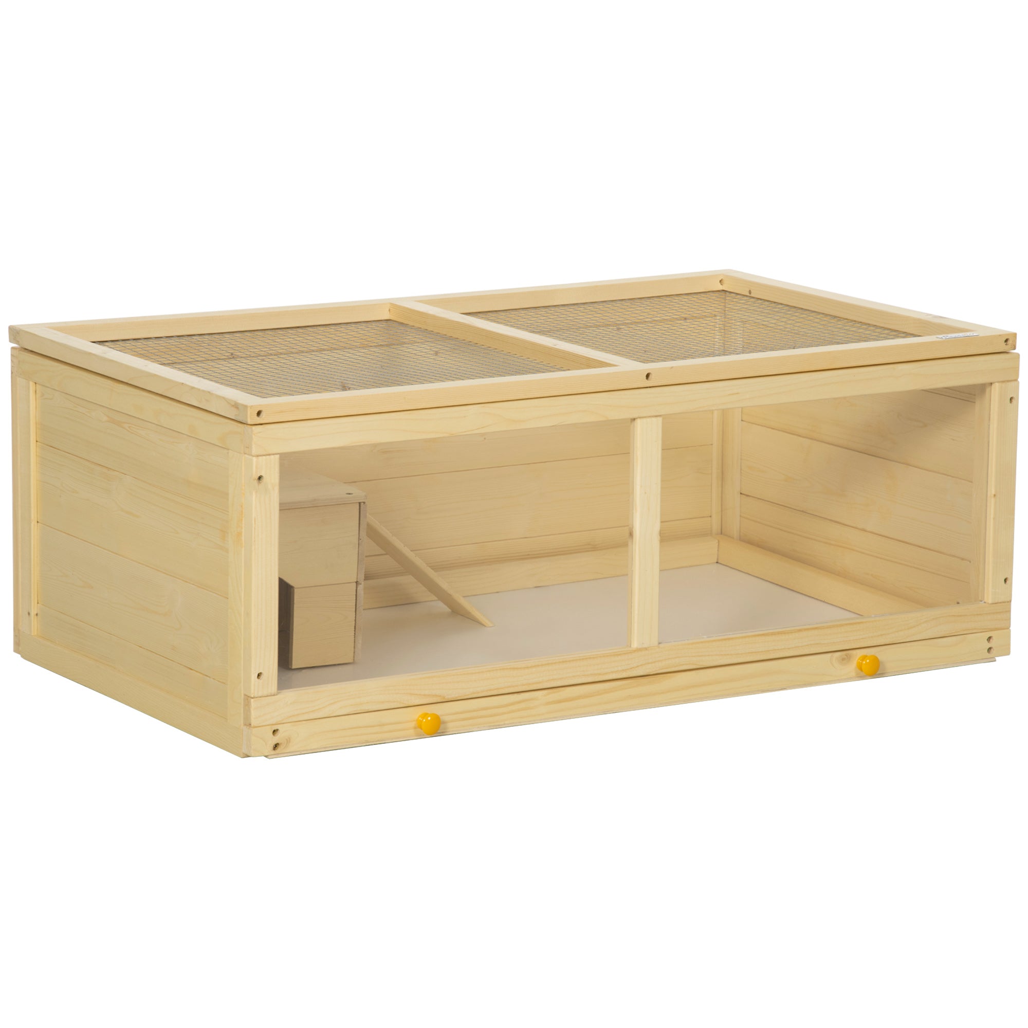 Pawhut Wooden Hamster Cage, Small Animal Cage with Sliding Tray
