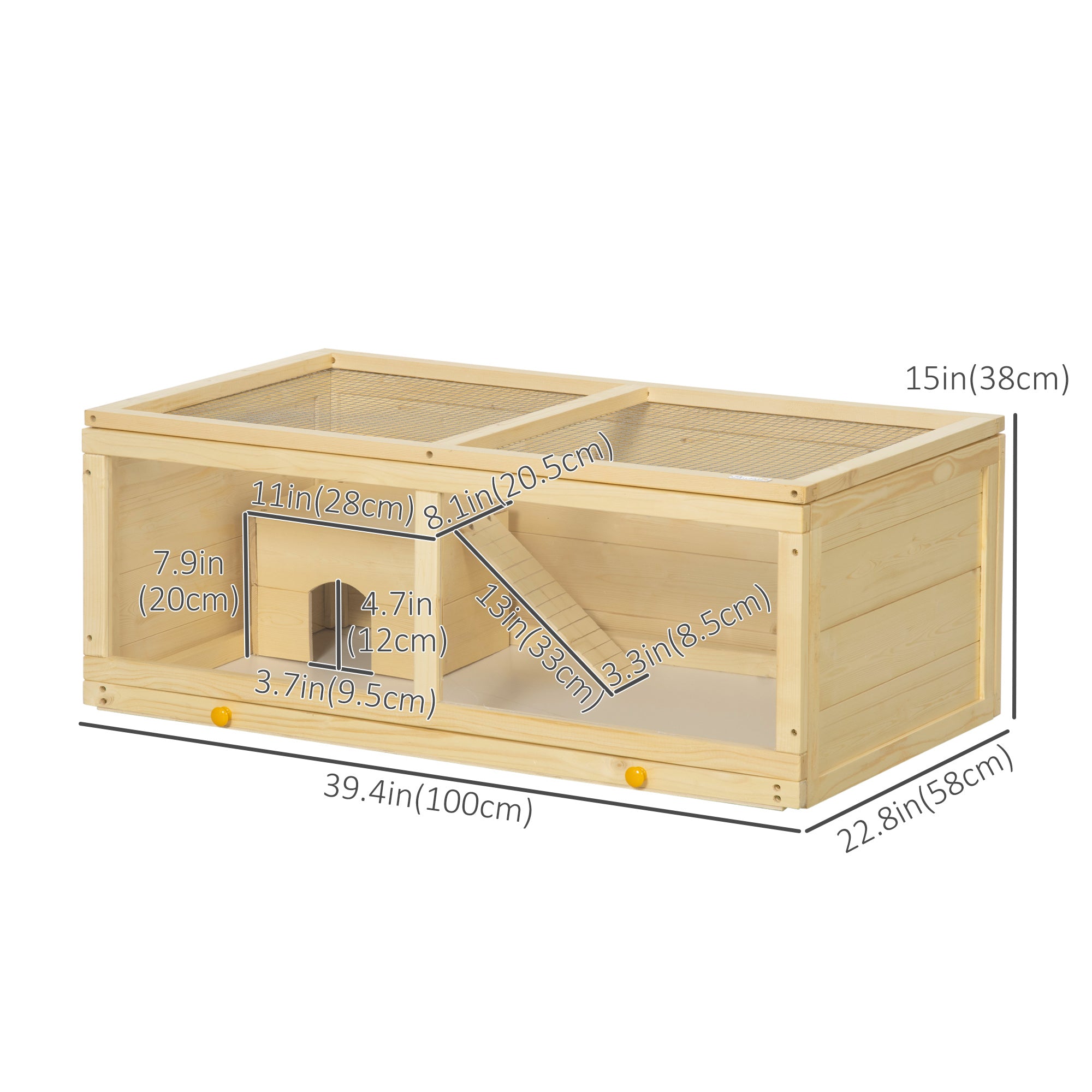 Wooden Hamster Cage, Small Animals Kit Hutch, Exercise Play House for Dwarf Hamsters, Gerbils, Chinchillas, Guinea Pigs, Bunnies, with Sliding Tray, Natural Wood