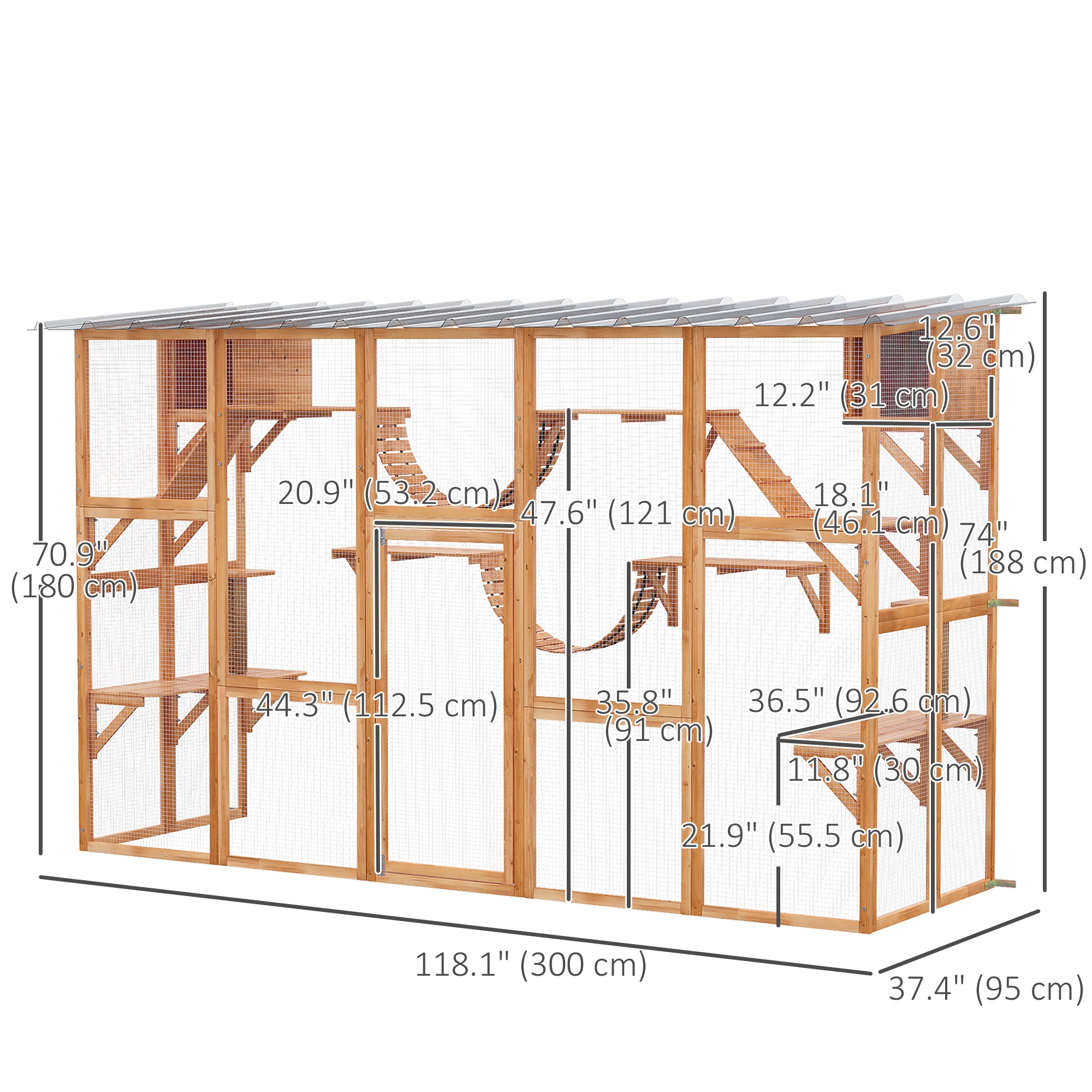 Catio, Large Outdoor Cat Enclosure with Cat Condos, Platforms, Ladders, Doors, Weather-Resistant Roof, Wooden Cat Cage for 1-4 Cats, Orange