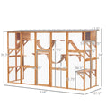 Load image into Gallery viewer, PawHut Catio Playground Cat Window Box Outside Enclosure, Outdoor Cat House with Weather Protection Roof for Multiple Kitties, Wooden Frame, Shelves & Bridges, 118" x 37.5" x 74", Orange
