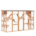 Load image into Gallery viewer, PawHut Catio Playground Cat Window Box Outside Enclosure, Outdoor Cat House with Weather Protection Roof for Multiple Kitties, Wooden Frame, Shelves & Bridges, 118" x 37.5" x 74", Orange
