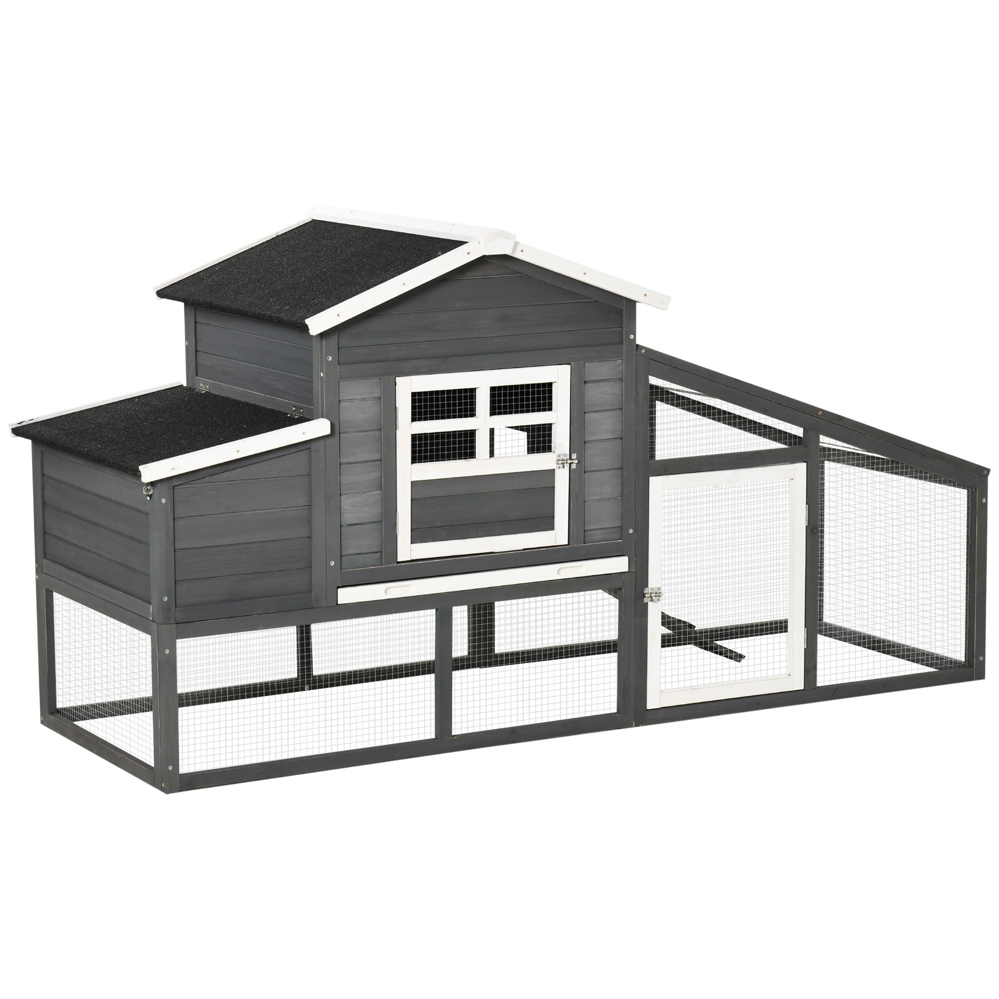 79" Wooden Chicken Coop, Outdoor Hen House, Poultry Habitat with Removable Tray, Nesting Box, Run, Ramp, Grey