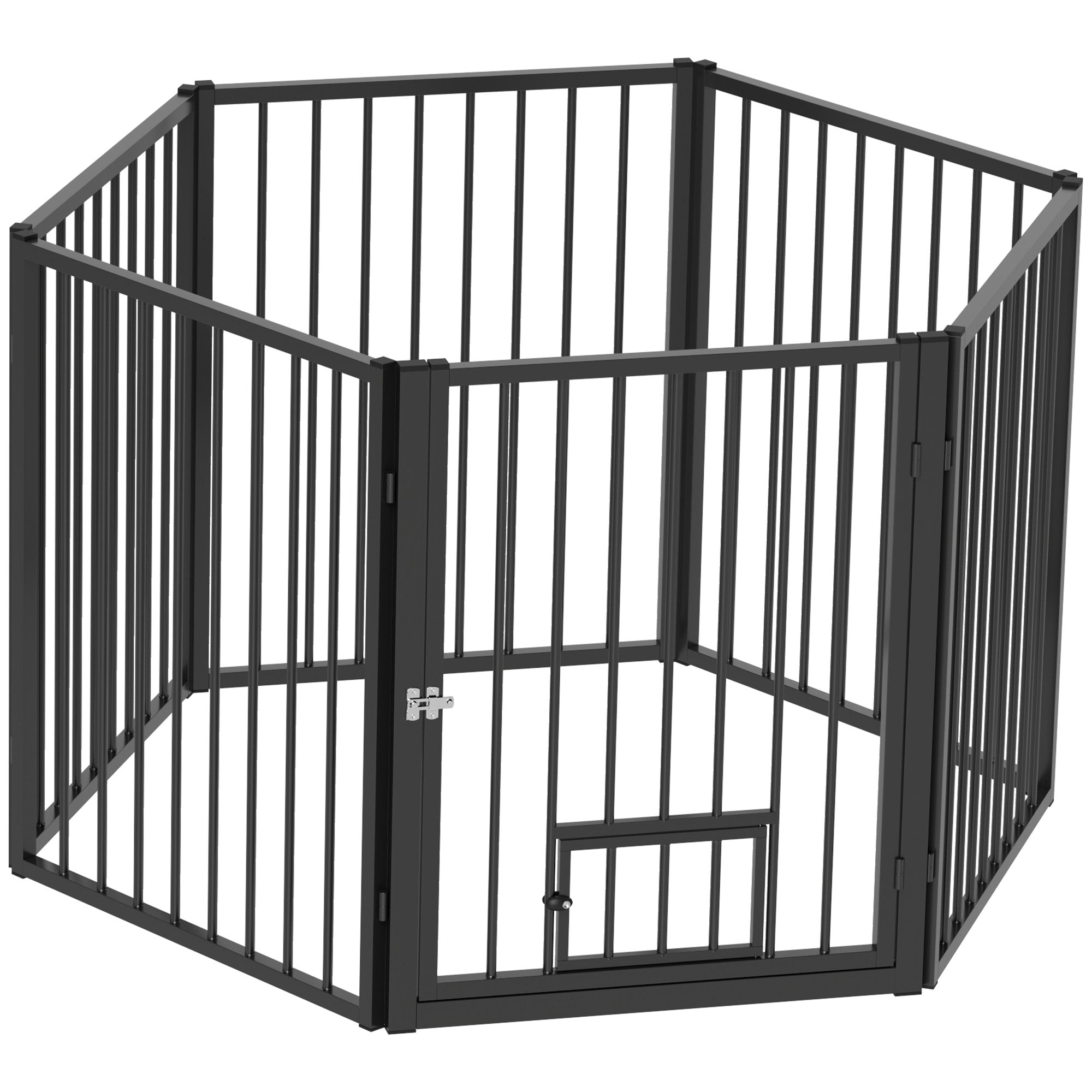 Dog Playpen, 30"H Pet Playpen, 6 Panels Puppy Exercise Pen Heavy Duty with Dog Gate & Cat Door, Indoor Outdoor Foldable Portable Dog Fence for Small & Medium Dogs