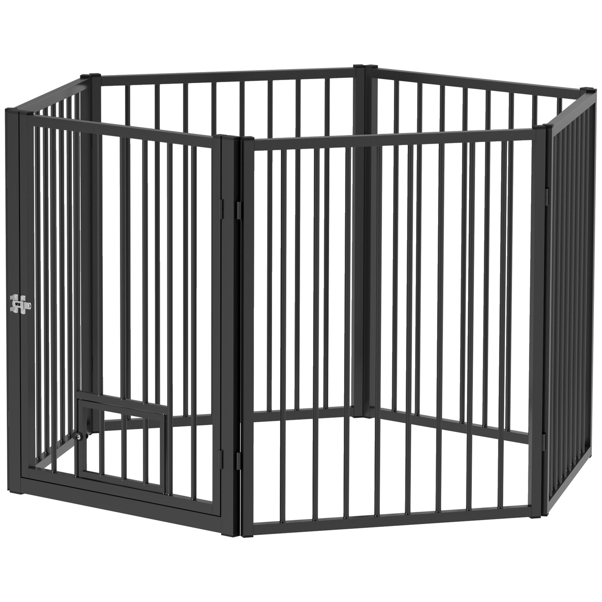 Dog Playpen, 30"H Pet Playpen, 6 Panels Puppy Exercise Pen Heavy Duty with Dog Gate & Cat Door, Indoor Outdoor Foldable Portable Dog Fence for Small & Medium Dogs