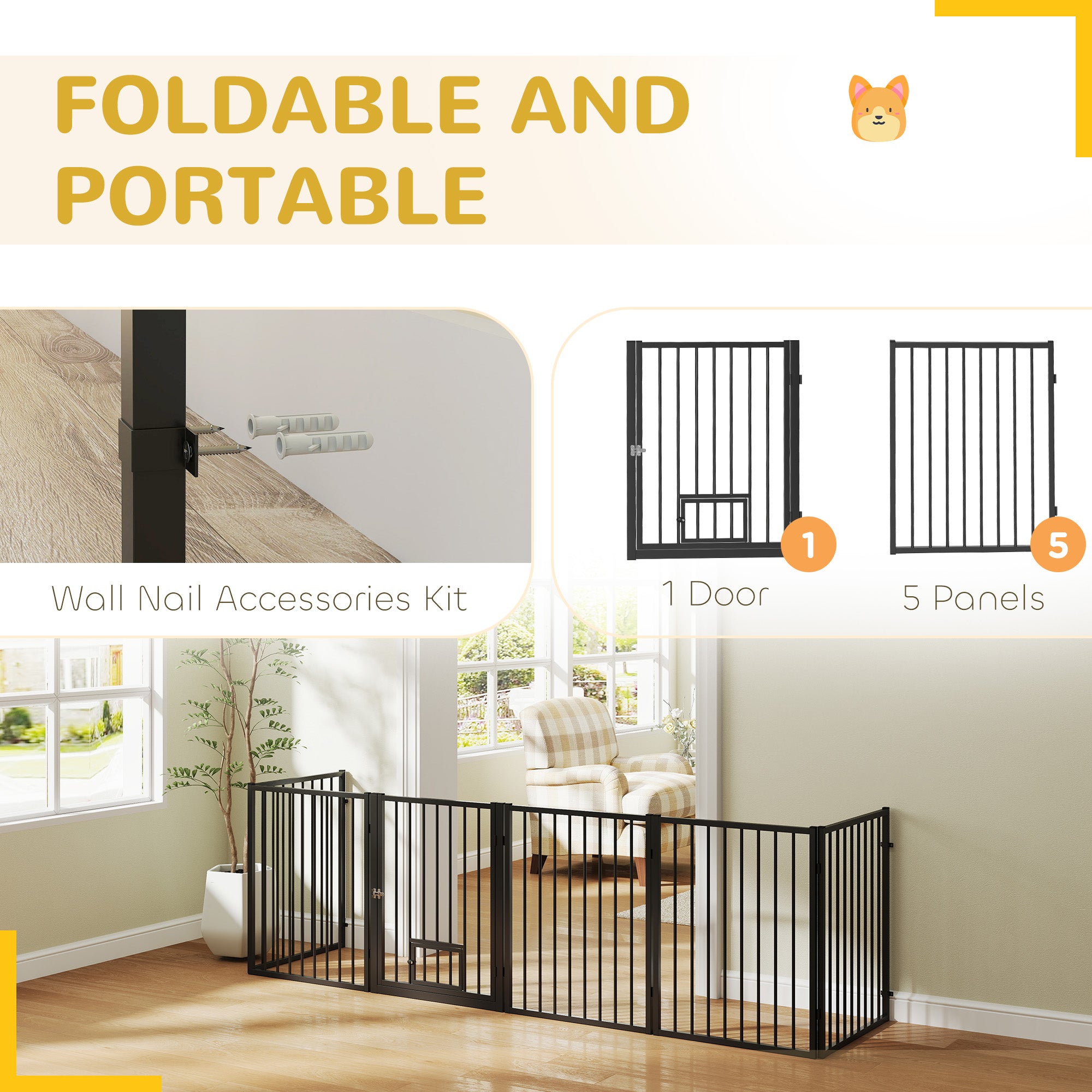 Dog Playpen, 30"H Pet Playpen, 6 Panels Puppy Exercise Pen Heavy Duty with Dog Gate & Cat Door, Indoor Outdoor Foldable Portable Dog Fence for Small & Medium Dogs