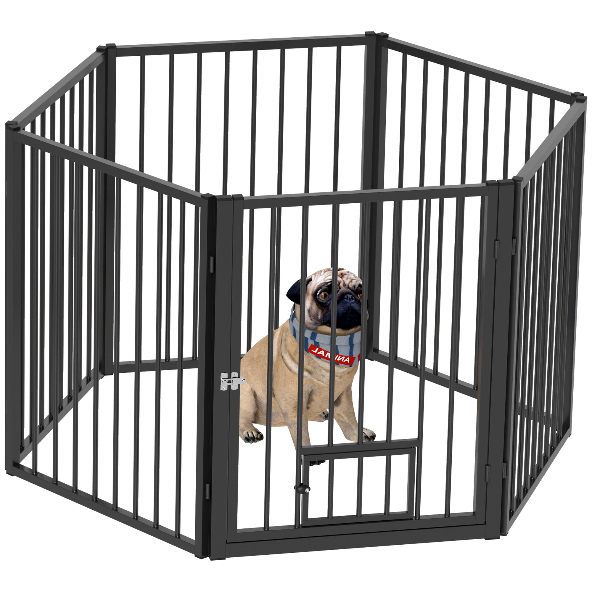 Dog Playpen, 30"H Pet Playpen, 6 Panels Puppy Exercise Pen Heavy Duty with Dog Gate & Cat Door, Indoor Outdoor Foldable Portable Dog Fence for Small & Medium Dogs