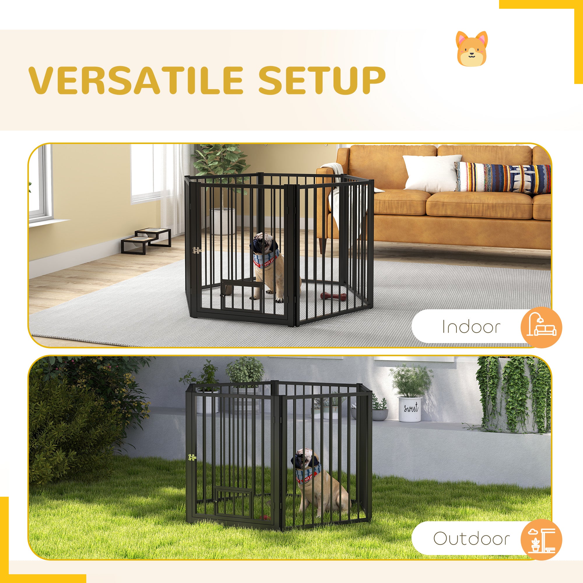 Dog Playpen, 30"H Pet Playpen, 6 Panels Puppy Exercise Pen Heavy Duty with Dog Gate & Cat Door, Indoor Outdoor Foldable Portable Dog Fence for Small & Medium Dogs