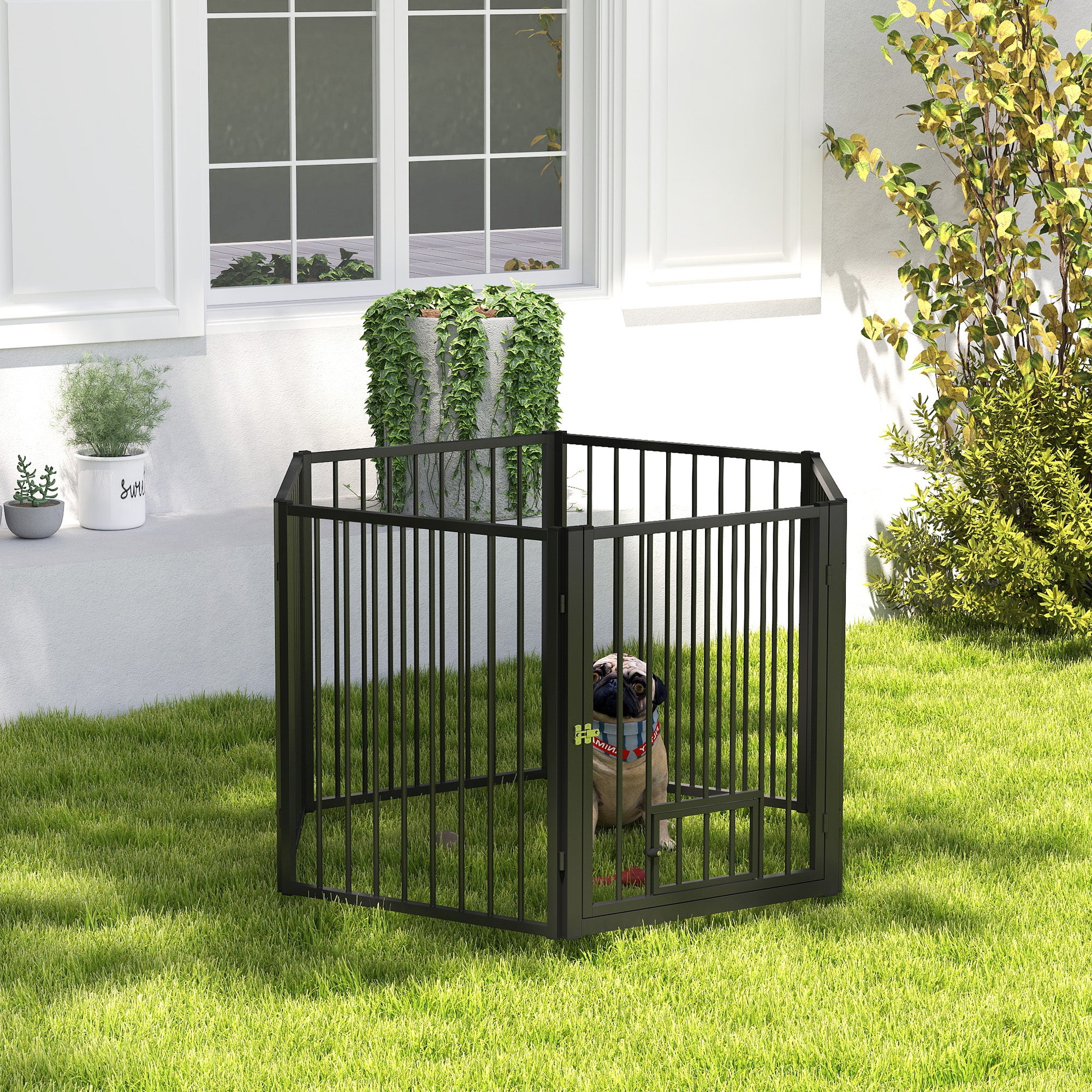 Dog Playpen, 30"H Pet Playpen, 6 Panels Puppy Exercise Pen Heavy Duty with Dog Gate & Cat Door, Indoor Outdoor Foldable Portable Dog Fence for Small & Medium Dogs
