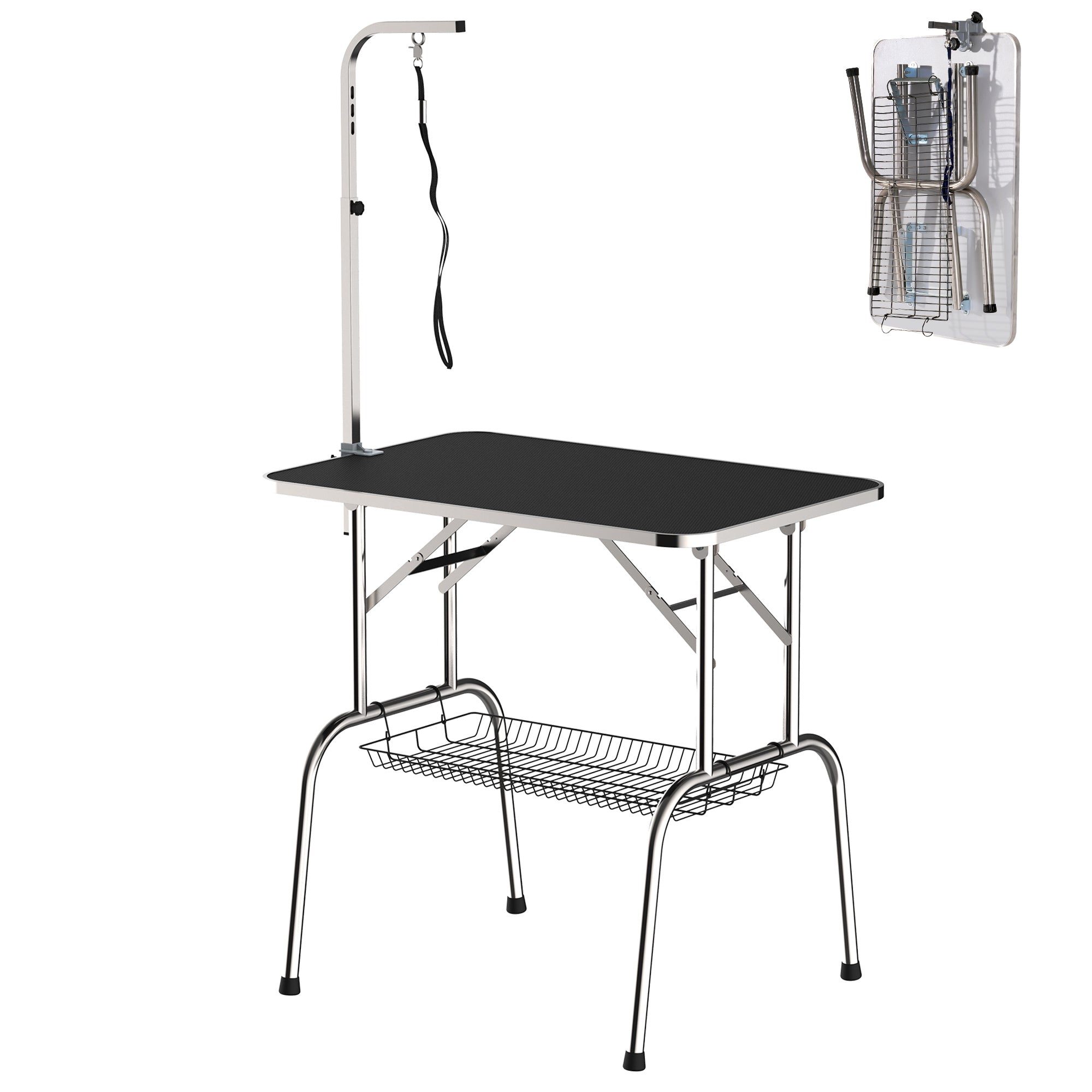 36" Dog Grooming Table with Adjustable Grooming Arm, Foldable Pet Grooming Table for Dogs with Storage Shelf, Noose, Black